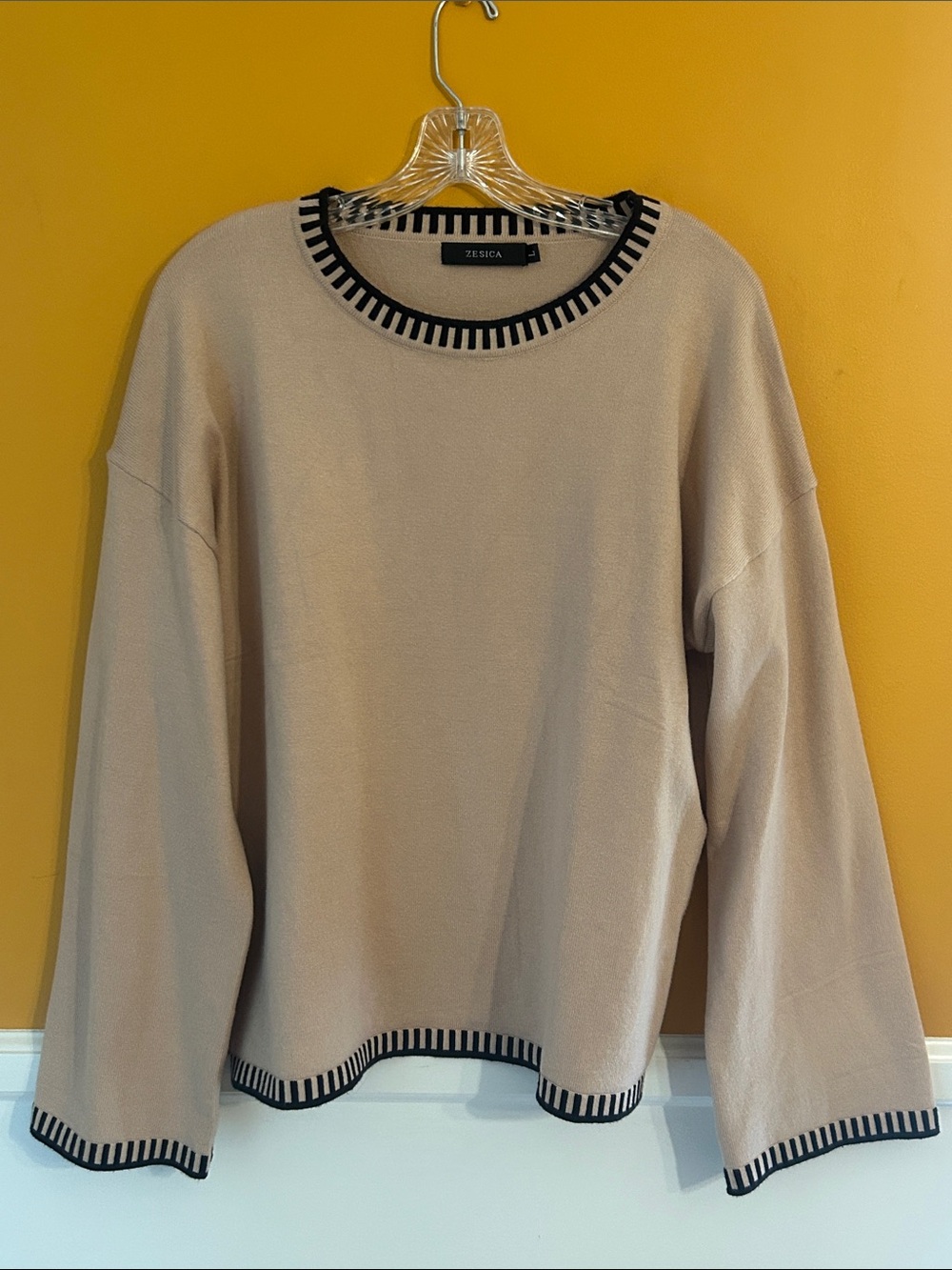 Zessica Beige Sweater with Black Trim
